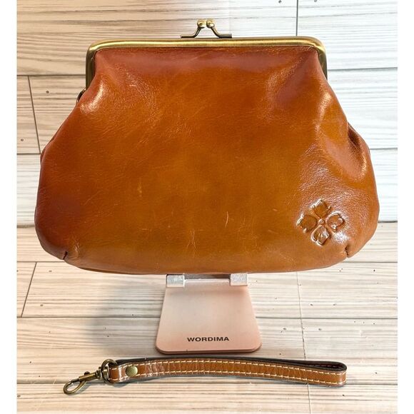 Patricia Nash Handbags - Patricia Nash Savena Whiskey Brown Leather Wristlet/Clutch W/ Kiss Lock & full s